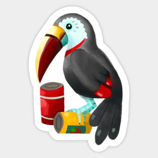 Punny Toucan Bird on Two Cans Sticker